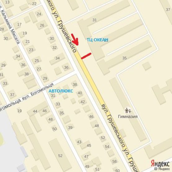 Схема рекламной плоскости по адресу вул.Грушевського (маг.Океан), напр.-8.Березня