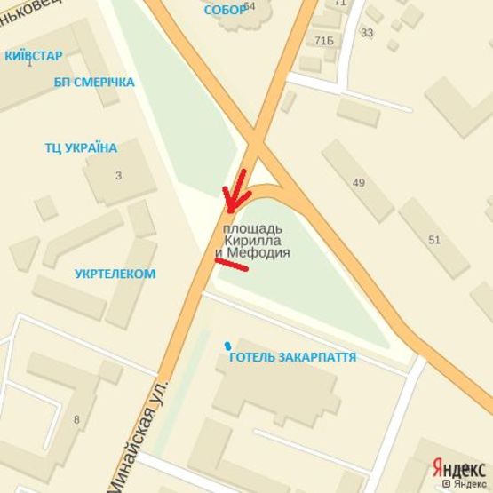 Схема рекламной плоскости по адресу вул.Минайська-просп.Свободи(гот.Закарпаття), напр-вулГрушевського