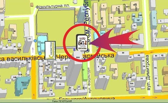 Схема рекламной плоскости по адресу Вул. Червоноармійська / Вихід З М "Республіканський Стадіон" (скроллер)(A)