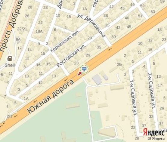Схема рекламної площини за адресою Южная дорога, 23 - (из центра, 150 м. до Державина ул.)  (левый)