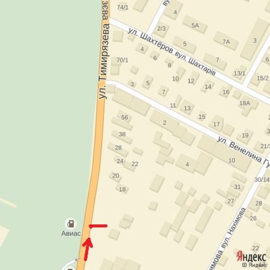 Схема рекламной плоскости по адресу вул.Тімірязєва (Гастроном Колобок), р-н Шахта, АЗС, напр-об'їзна