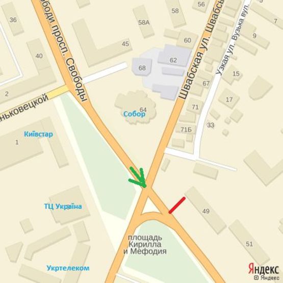 Схема рекламной плоскости по адресу просп.Свободи-Швабська-Минайська(перехрестя), навпроти гот.Закарпаття, напр.-пл.Кірпи