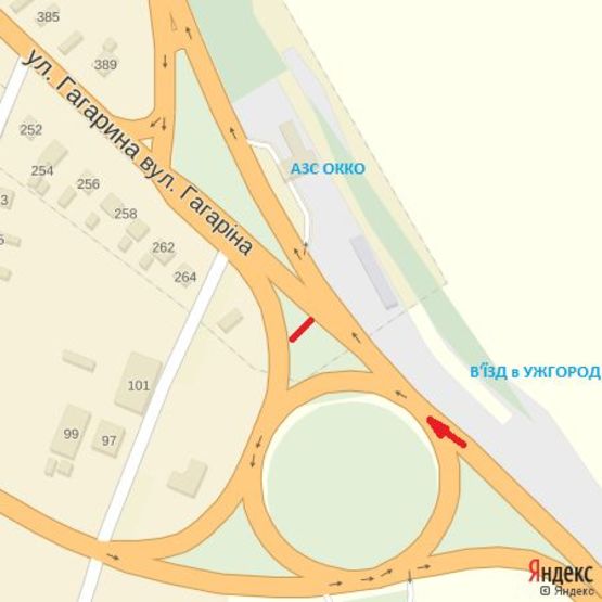 Схема рекламной плоскости по адресу вул.Гагаріна, трансп.кільце, АЗС ОККО, в'їзд зі сторони м.Мукачево, напрям.-вул.Гагаріна