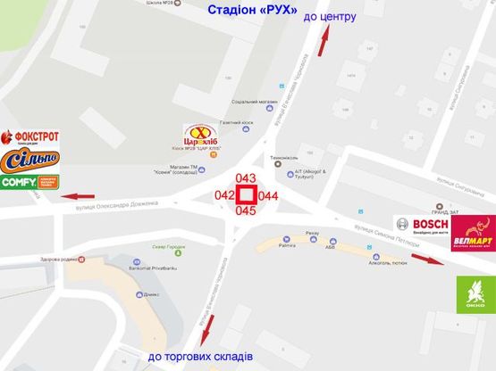 Схема рекламної площини за адресою Чорновола з центру (кільце) банер