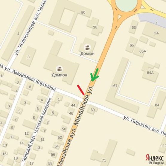 Схема рекламной плоскости по адресу вул.Минайська,42(близ Кінопалацу Доміон), виїзд з міста в напрямку м.Чоп, напр.-с.Минай