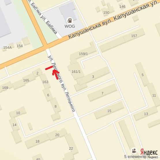 Схема рекламной плоскости по адресу вул.Легоцького-Капушанська-Баб'яка(перехрестя_,напрям-Баб'яка