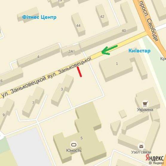 Схема рекламной плоскости по адресу вул.Заньковецької,3,в сторону вул.Грушевського