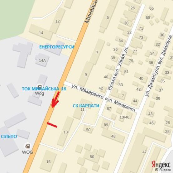 Схема рекламной плоскости по адресу вул.Минайська,13 (навпроти ТОК Минайська ,16), напрям-вул.Грушевського