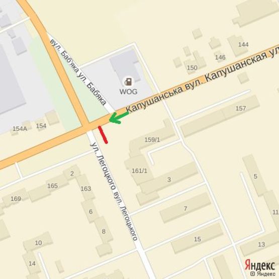 Схема рекламной плоскости по адресу вул.Капушанська-вул.Легоцького, напрям-Баб'яка