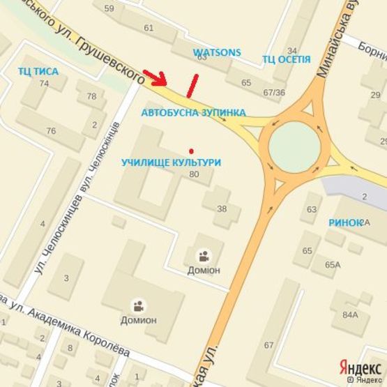 Схема рекламной плоскости по адресу вул.Грушевського (Ніредьгаза), напрям-вул.Минайська