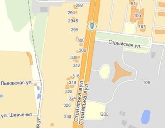 Схема рекламной плоскости по адресу вул.Стрийська 105, до центру