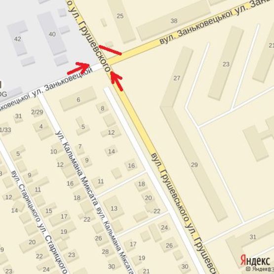 Схема рекламной плоскости по адресу вул.Грушевського-Заньковецької(перехрестя)-на Капушанську