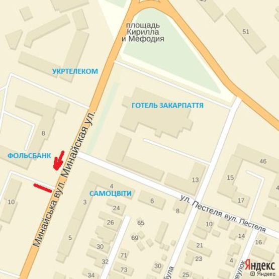 Схема рекламной плоскости по адресу вул.Минайська, 8 (навпроти маг.Самоцвіти), напрям-вул.Грушевського