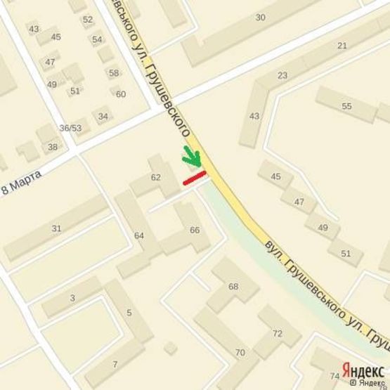 Схема рекламной плоскости по адресу вул.Грушевського (ТПП), напрям-вул.Минайська