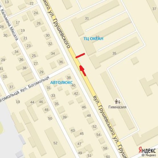 Схема рекламной плоскости по адресу вул.Грушевського (маг.Океан), напр.-Заньковецька