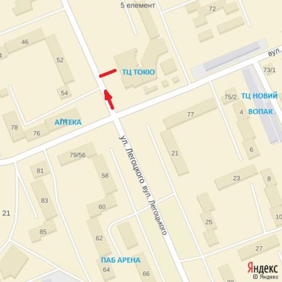 Схема рекламной плоскости по адресу вул.Легоцького-вул.Заньковецька (ТЦ ТОКІО), напр.-вул.Капушанська