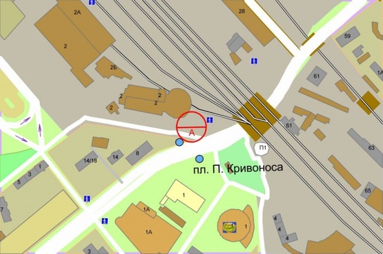 Схема рекламної площини за адресою Василия Липковского ул. (Урицкого) /  Николая Осровского ул. (Максима Кривоноса площадь), возле ж/д моста (правый)