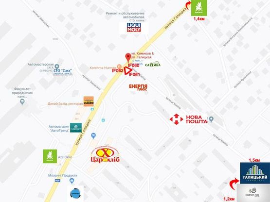 Схема рекламной плоскости по адресу Галицька - Хіміків