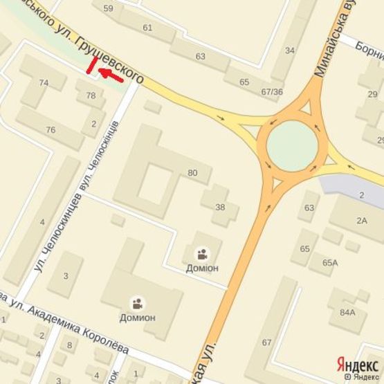 Схема рекламной плоскости по адресу вул.Грушевського (маг.Малятко),магазини, кафе, установи, напр.-вул.8-го.Березня, вул.Заньковецької