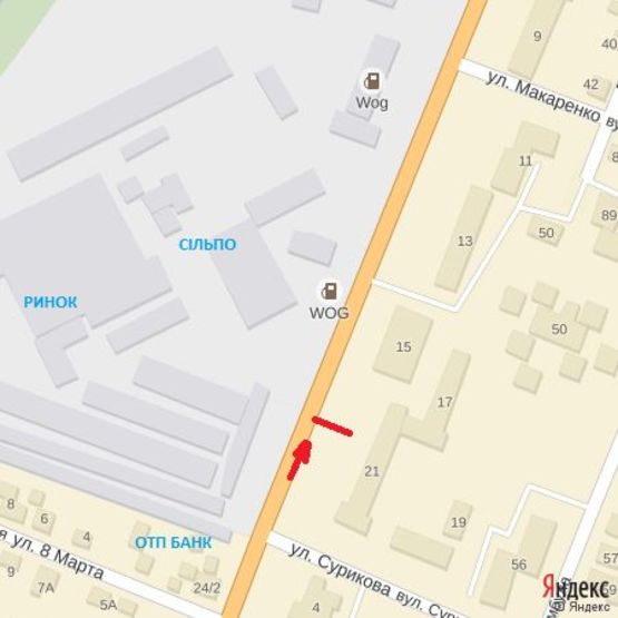 Схема рекламної площини за адресою вул.Минайська21 (навпроти Сільпо), напр.-пр.Свободи