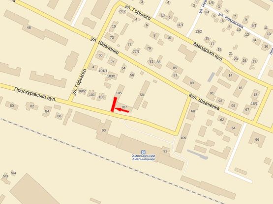 Схема рекламной плоскости по адресу Проскуровская ул., возле ж/д вокзала, кафе "Мрия"