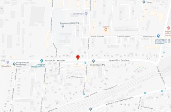 Схема рекламной плоскости по адресу Вишневе, вул.Л.Українки, буд.21, на перехресті з вул.О.Вишні