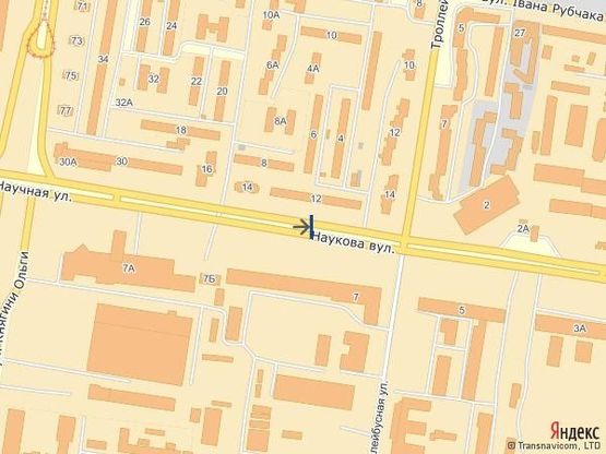 Схема рекламной плоскости по адресу вул.Наукова 12-вул.Тролейбусна, до вул.Стрийської