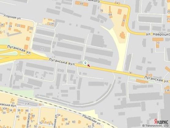 Схема рекламной плоскости по адресу вул.Луганська, с-кет Рукавичка, від вул.Зеленої