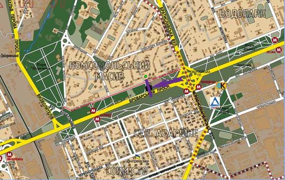 Схема рекламной плоскости по адресу пр.Броварской, ст.м. "Дарница", ул.Малышка,21