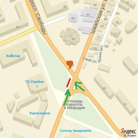 Схема рекламной плоскости по адресу 3х4м пл.Кирила і Мефодія, піш.перехід, автоб,зуп, ТЦ Україна, напр.-просп.Свободи