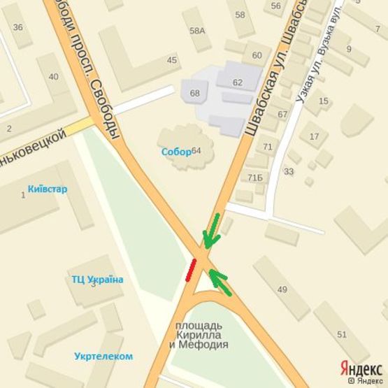 Схема рекламной плоскости по адресу вул.Минайська-просп.Свободи(перехрестя), піш.перехід, автоб,зуп, ТЦ Україна, напр.-вул.Минайська