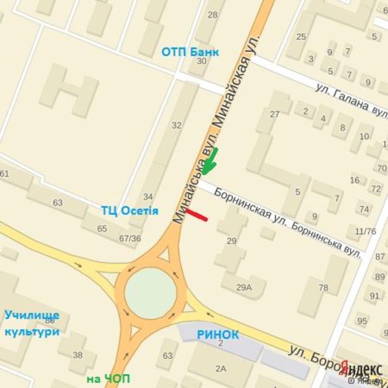Схема рекламной плоскости по адресу вул.Минайська 27 (навпроти маг.Осетія), напрям-вул.Грушевського
