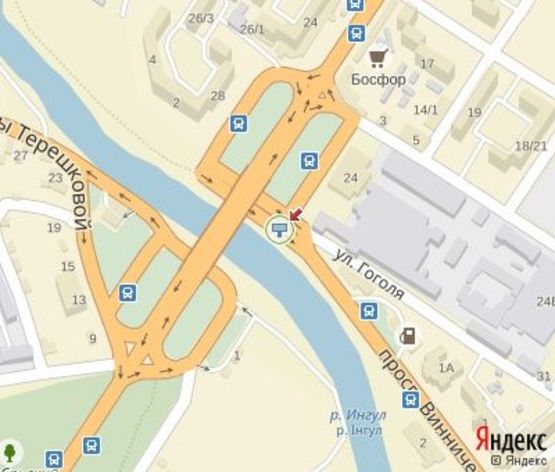 Схема рекламной плоскости по адресу Винниченко пр. - Гоголя ул.