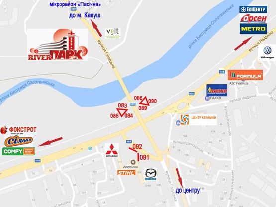 Схема рекламної площини за адресою Галицька - Набережна