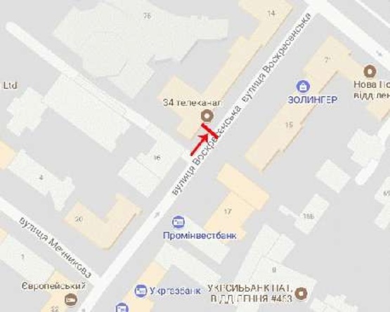 Схема рекламной плоскости по адресу Воскресенская ул.14, возле Приватбанка, Горисполкома, №1