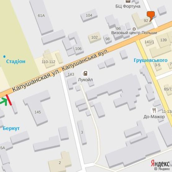 Схема рекламной плоскости по адресу вул.Капушанська,145(ТКБеркут),в сторону просп.Свободи