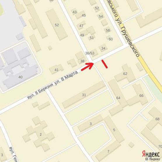 Схема рекламной плоскости по адресу вул.8.Березня,64-Грушевського-Міксата,напрям-Грушевського