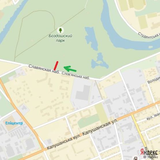 Схема рекламной плоскости по адресу вул.Воз'єднання (Парк відпочинку Боздошський), район елітної забудови, напр.вул.Баб'яка