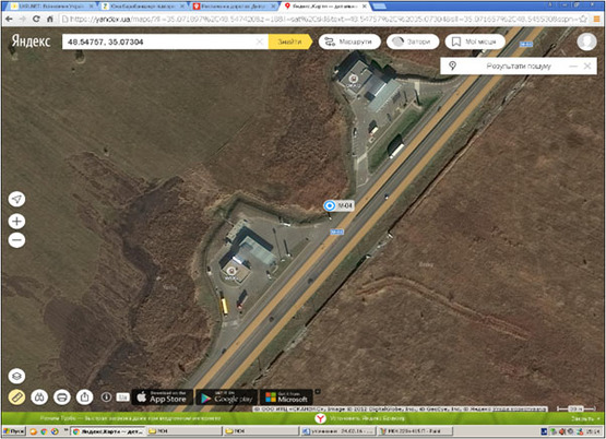 Схема рекламной плоскости по адресу Донецьке шосе, між АЗС WOG та АЗС ОККО