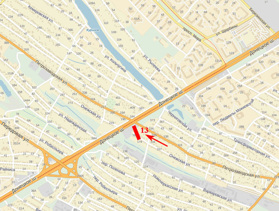 Схема рекламной плоскости по адресу Донецьке шосе - вул. Петрозаводська, світлофор