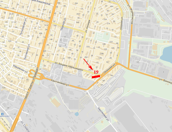 Схема рекламної площини за адресою вул. Осіння - вул. Богдана Хмельницького, на повороті на вул. Осінню