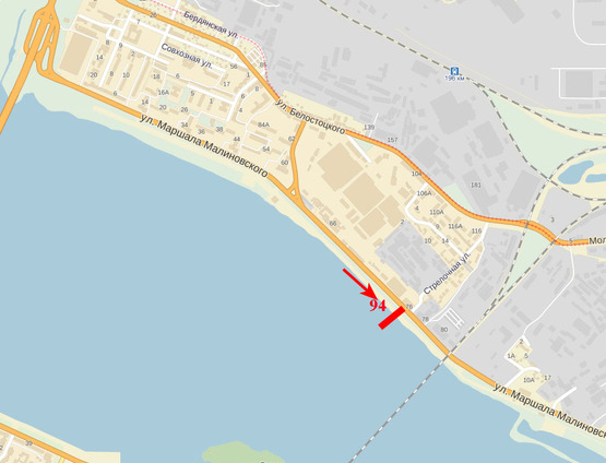 Схема рекламної площини за адресою вул. М. Малиновського, 76, Мерефо-Херсонський міст, в сторону Ігрені, Придніпровська