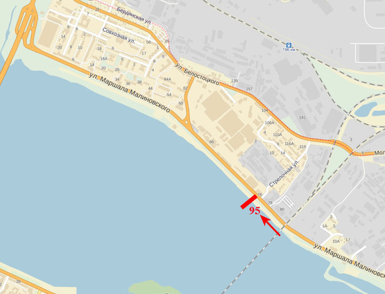 Схема рекламної площини за адресою вул. М. Малиновського, 76, Мерефо-Херсонський міст, в сторону ж/м "Сонячний"