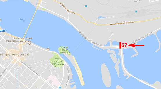 Схема рекламної площини за адресою вул. М. Малиновського, поворот до Придніпровська, розподільник, в сторону ж/м "Сонячний" лівий