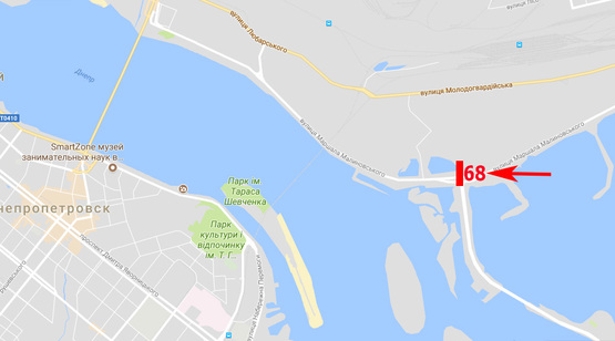 Схема рекламної площини за адресою вул. М. Малиновського, поворот до Придніпровська, розподільник, в сторону ж/м "Сонячний" правий