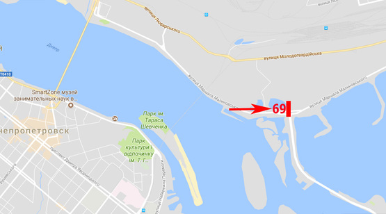 Схема рекламної площини за адресою вул. М. Малиновського, поворот до Придніпровську, розподільник, з центру, лівий