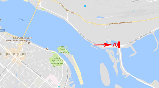 Схема рекламної площини за адресою вул. М. Малиновського, поворот до Придніпровську, розподільник, з центру, правий