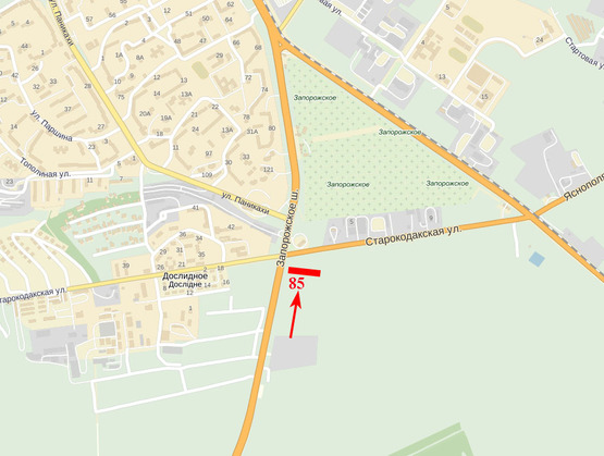 Схема рекламной плоскости по адресу Запорізьке шосе - вул. Панікахи, світлофор