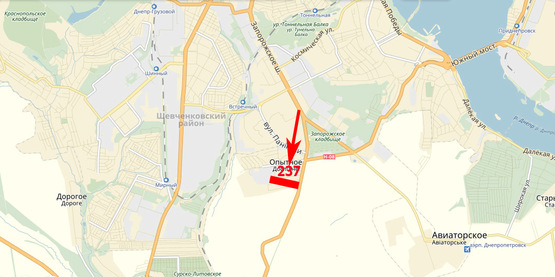 Схема рекламной плоскости по адресу Запорізьке шосе, виїзд з міста, селище Дослідне, напрям до с. Новоолександрівки, с. Братського