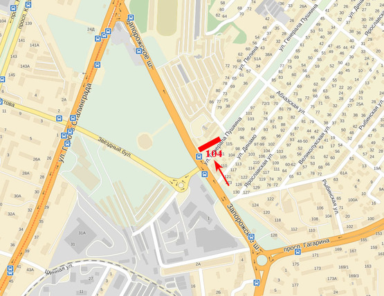 Схема рекламной плоскости по адресу Запорізьке шосе - вул. Генерала Пушкіна, підстанція, ТЦ Дафі